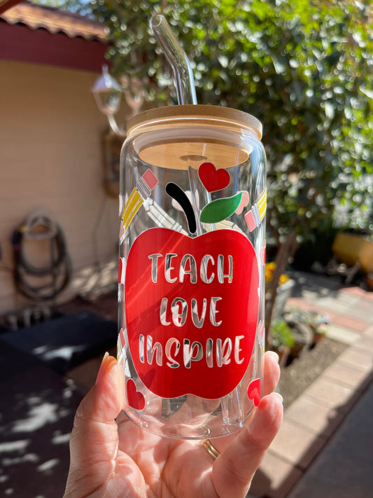 Teach, Love, Inspire Glass Cup