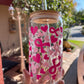 Breast Cancer Pink Ribbon & Hearts Glass Cup