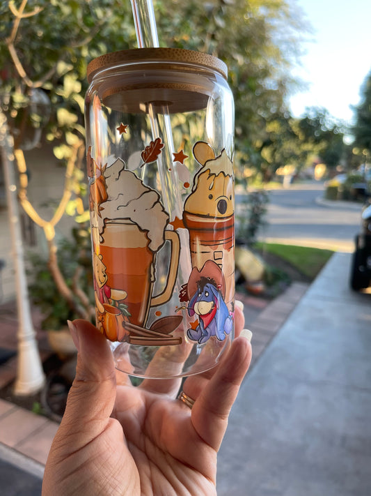 Bear & Friends Fall Glass Cup